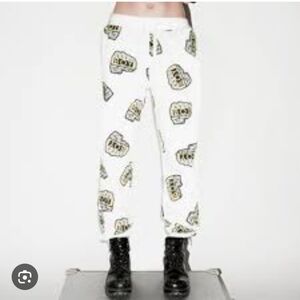 Boy London Women's Graphic Sweatpants Grunge Punk Rock Pull-on XL White Golden